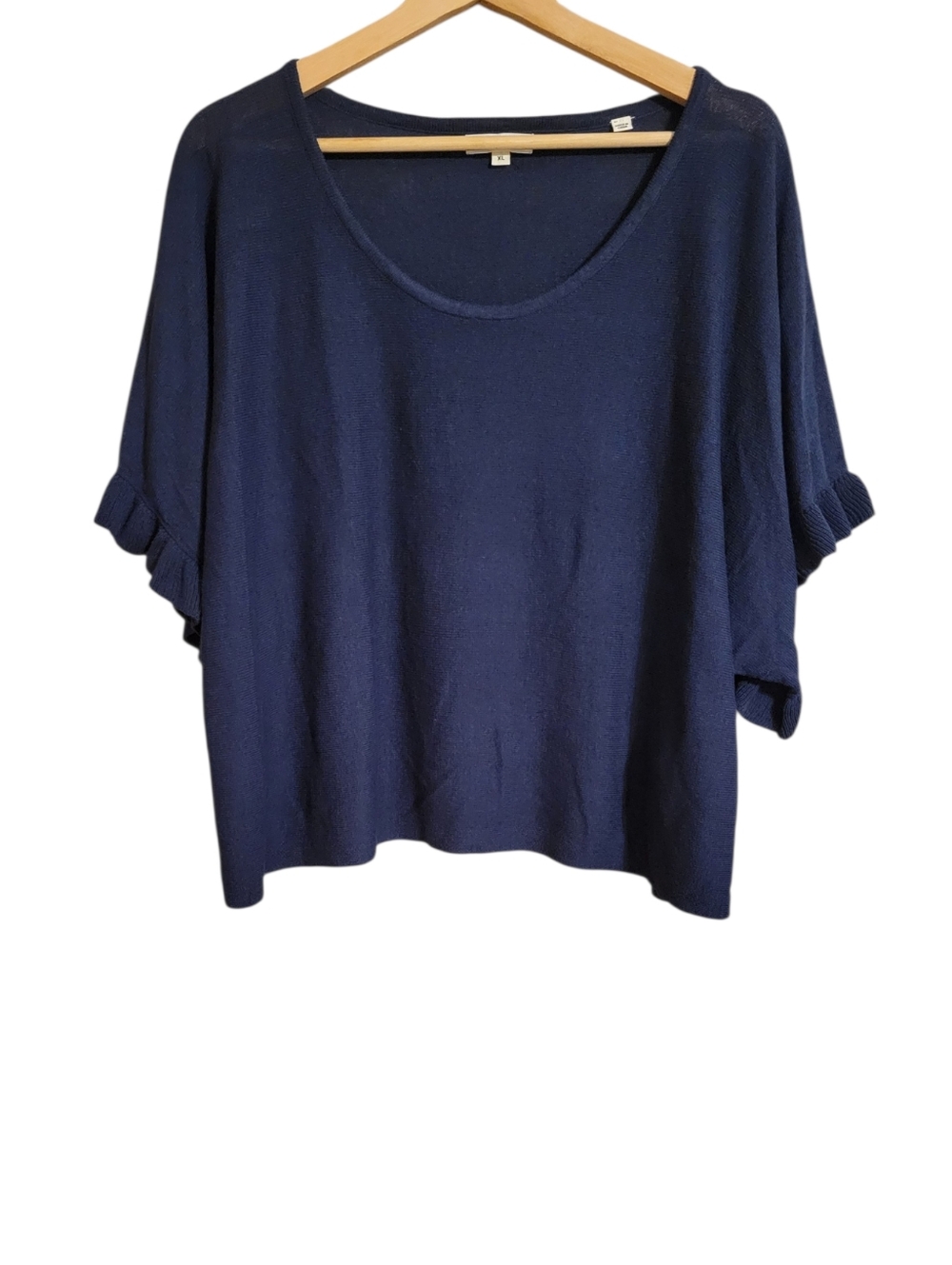 Max Studio Navy Blue Linen Blend Boxy Top
